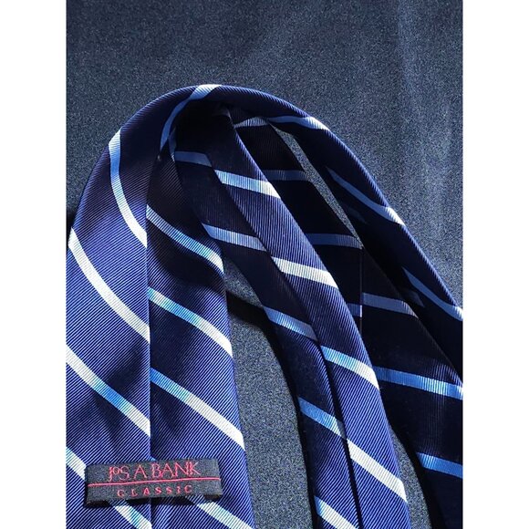Vintage Jos A Bank Classic Men's Striped Silk Tie Navy Blue - Picture 8 of 12